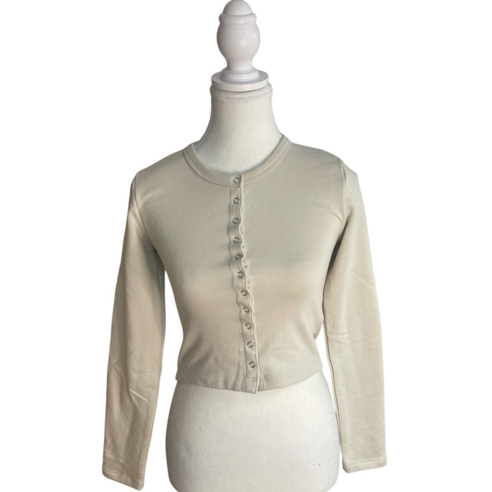 UO BDG Kit Snap Button Cardigan Sweatshirt Beige